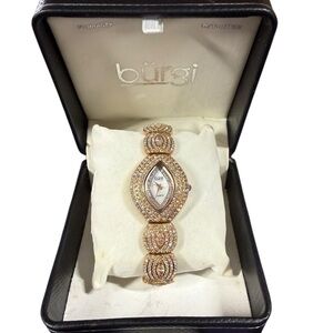 Bürgi Crystal Bracelet Watch Rose Gold MOP Dial Quartz w/ Box